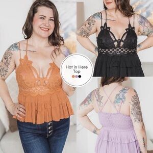 Zenana Women's Lace Trim Peplum Top